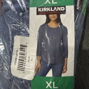 Kirkland Signature 2 Pack XL 100% Cotton Slub Tee 3/4 Sleeve Blue And Pink NWT